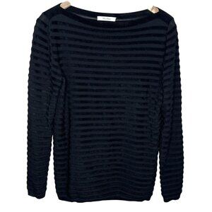 MaxMara womens med Black Textured Striped Knit Sweater boat neck Long Sleeve
